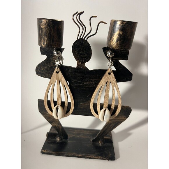 African Bone Cowrie Clip On Earrings 3 Pair Dangles 2-3" Boho Hippie USA Made E5 - Picture 4 of 9